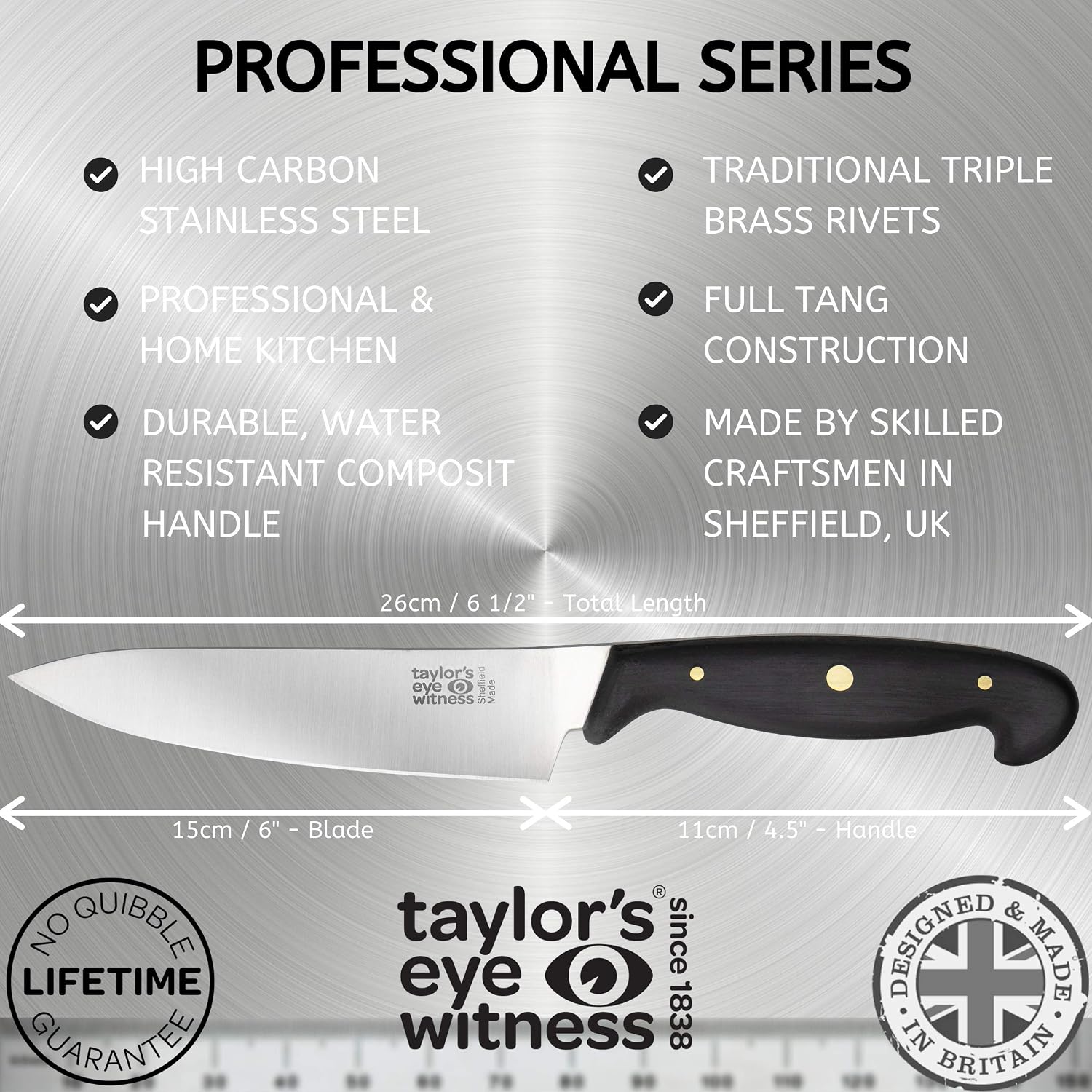 Taylors Eye Witness Professional Series British Made Cooks Kitchen Knife, 15cm Cutting Edge with an Ultra Fine, Pointed Blade - Image 3