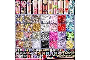 HAOZHER 8000pcs 3D Nail Charms and Nail Gems, Cute Nail Rhinestones and Charms Y2K for Nails Nesign, Variety Butterfly Bow Moon Star Flower Junk Case Charms Gold Pearls Nail Jewels for Nail Art Decorations