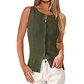PRETTYGARDEN Ribbed Tank Tops for Women Summer 2026 Button Down Sleeveless Shirts Y2K Fashion Clothing Going Out Vest Top