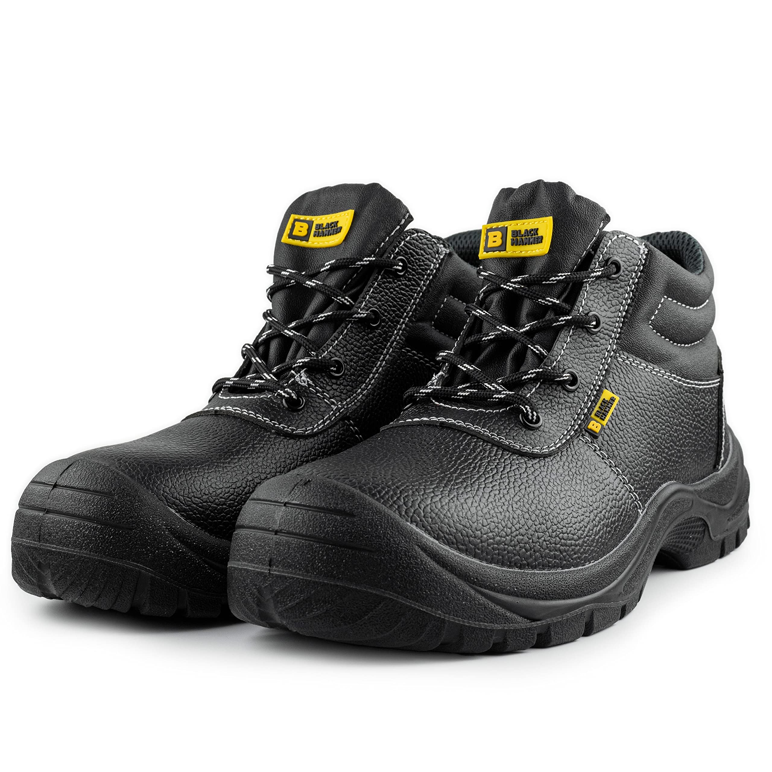 BLACK HAMMER Sicherheitsstiefel Herren Arbeitsschuhe Leder Stahlkappe Leichtes Schuhwerk S3 SRC 1400 Schwarz (42 EU) 7