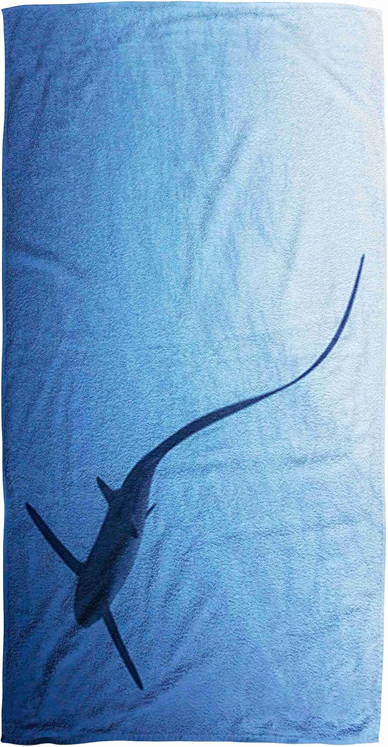 Bisead 30&times;60 Inch Beach Towel,Long Tail Fin Shark Against Surface Thresher Silouettes,Large Absorbent Quick Dry,Ivory Pink