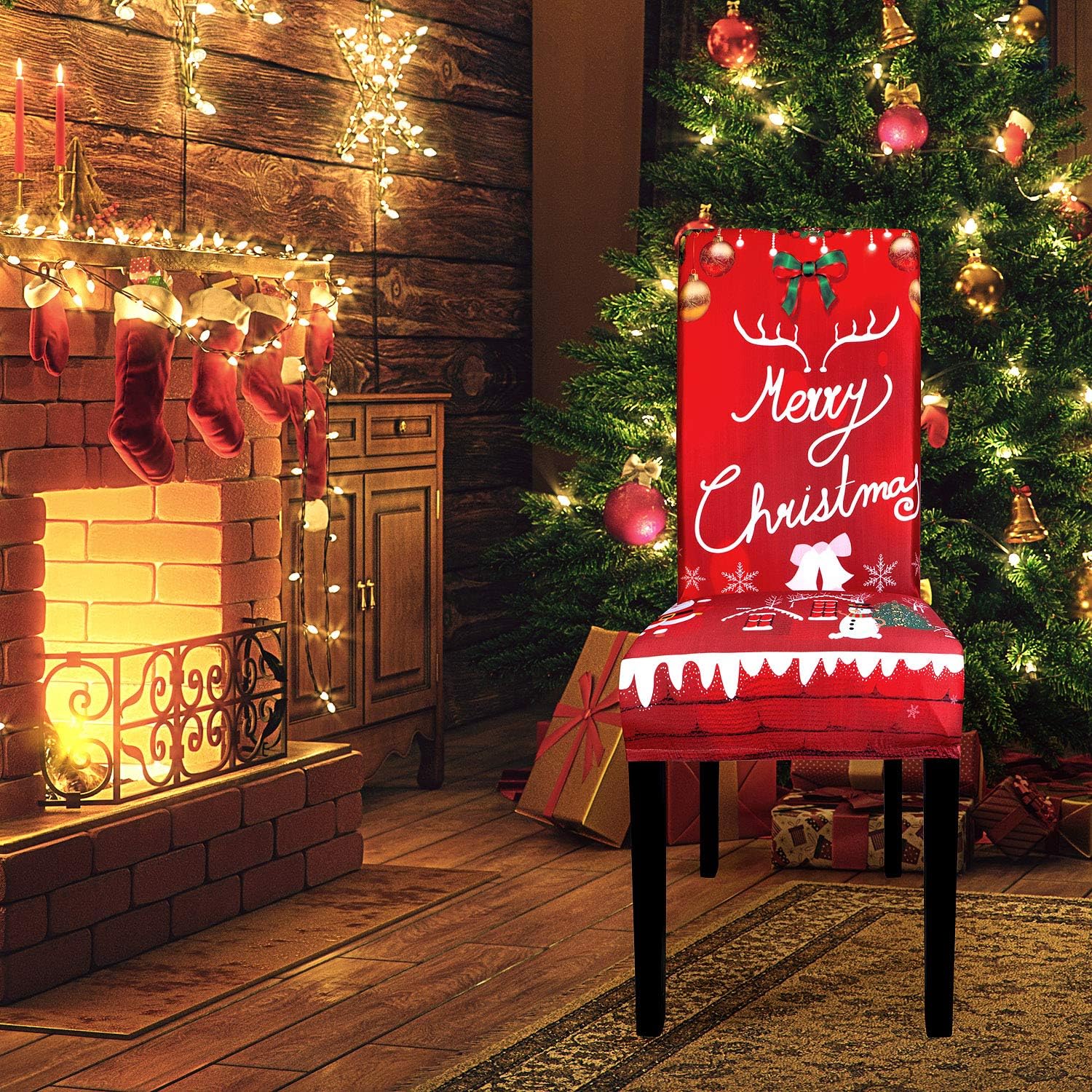 Dining Chair Cover Stretch Washable Chair Seat Protector for Dining Room, High Back Slipcovers Persons Chair Cover for Christmas Kitchen Decoration Restaurant Holiday Festival Party Decor Set of 4: Kitchen & Dining