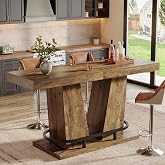 Tribesigns 62.99" Industrial Bar Table for 4-6, Rectangle Counter Height Pub Table with Metal Footrest, Home Bar Units for Pub, Bistro, Kitchen, Balcony, Dining Room, Living Room (Rustic Brown)