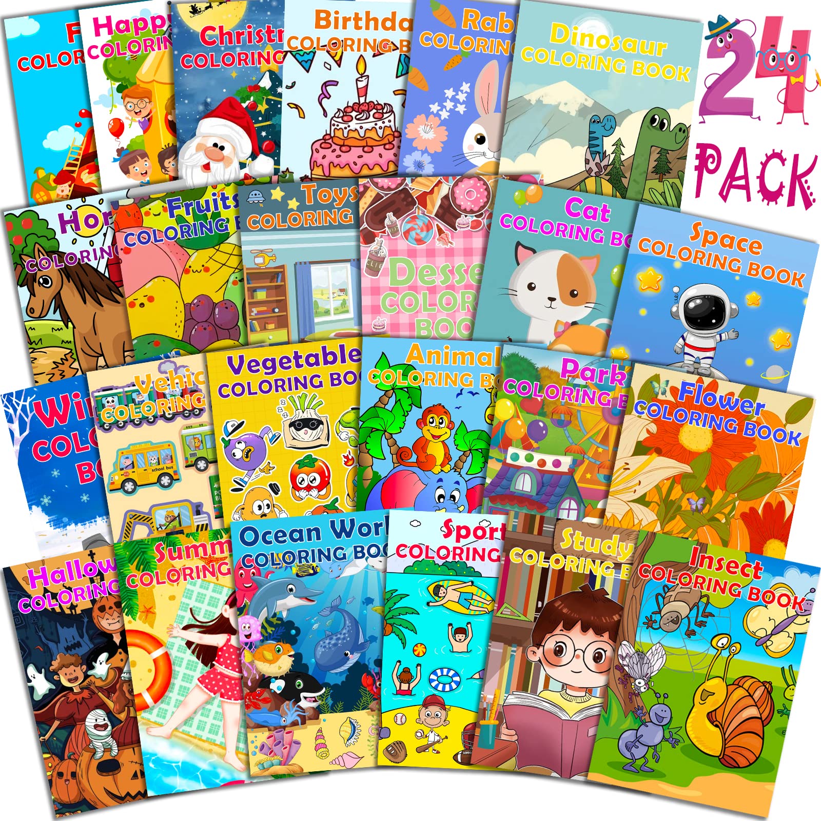Photo 1 of 24Pack Coloring Books for Kids Ages 4-8 8-12, Small Bulk Coloring Books for Kids Ages 2-4, Birthday Party Favors Gifts Classroom Activity Supplies, Includes Dinosaur Animal