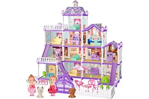 Seifar Doll House Playset for Kids Girls, 4 Story, 13 Rooms, 3 Dolls & 2 Puppies, Furniture & Accessories for 5,6,7,8 Year Ol