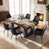 Miereirl 7 Piece Dining Table Set for 6, 63" Kitchen Table and Chairs Set of 6, Sturdy Stable Modern Dining Set for Kitchen, Dining Room(Walnut &amp; Ebony with 6 Black Chairs)