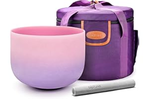 TOPFUND Pink Purple F Note Crystal Singing Bowl Heart Chakra 10 inch with Heavy Duty Carrying Case and Suede Mallet