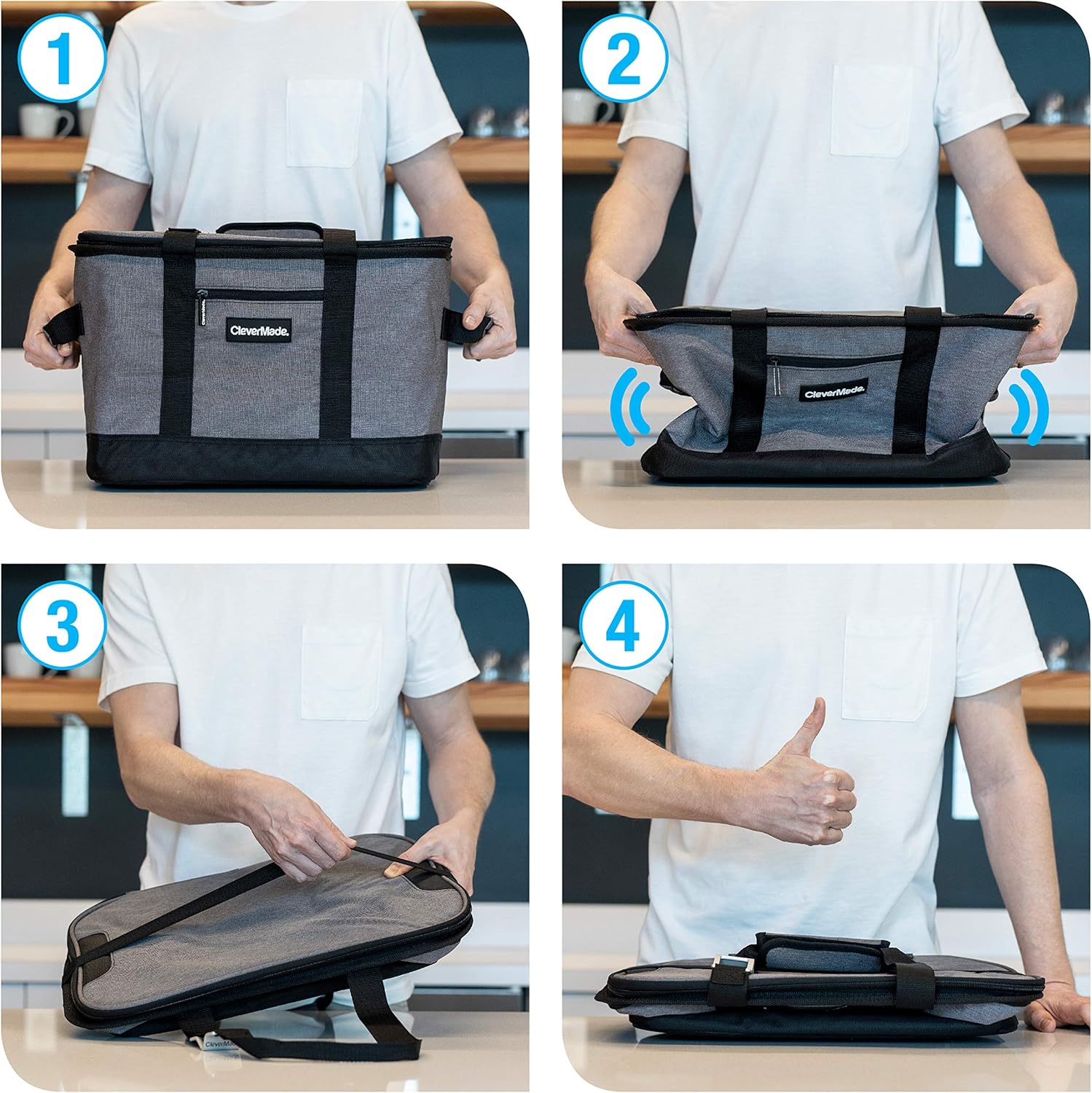 CleverMade Collapsible Cooler Bag: Insulated Leakproof 50 Can Soft Sided Portable Cooler Bag for Lunch, Grocery Shopping, Camping and Road Trips, Heather Grey/Black: Home Improvement