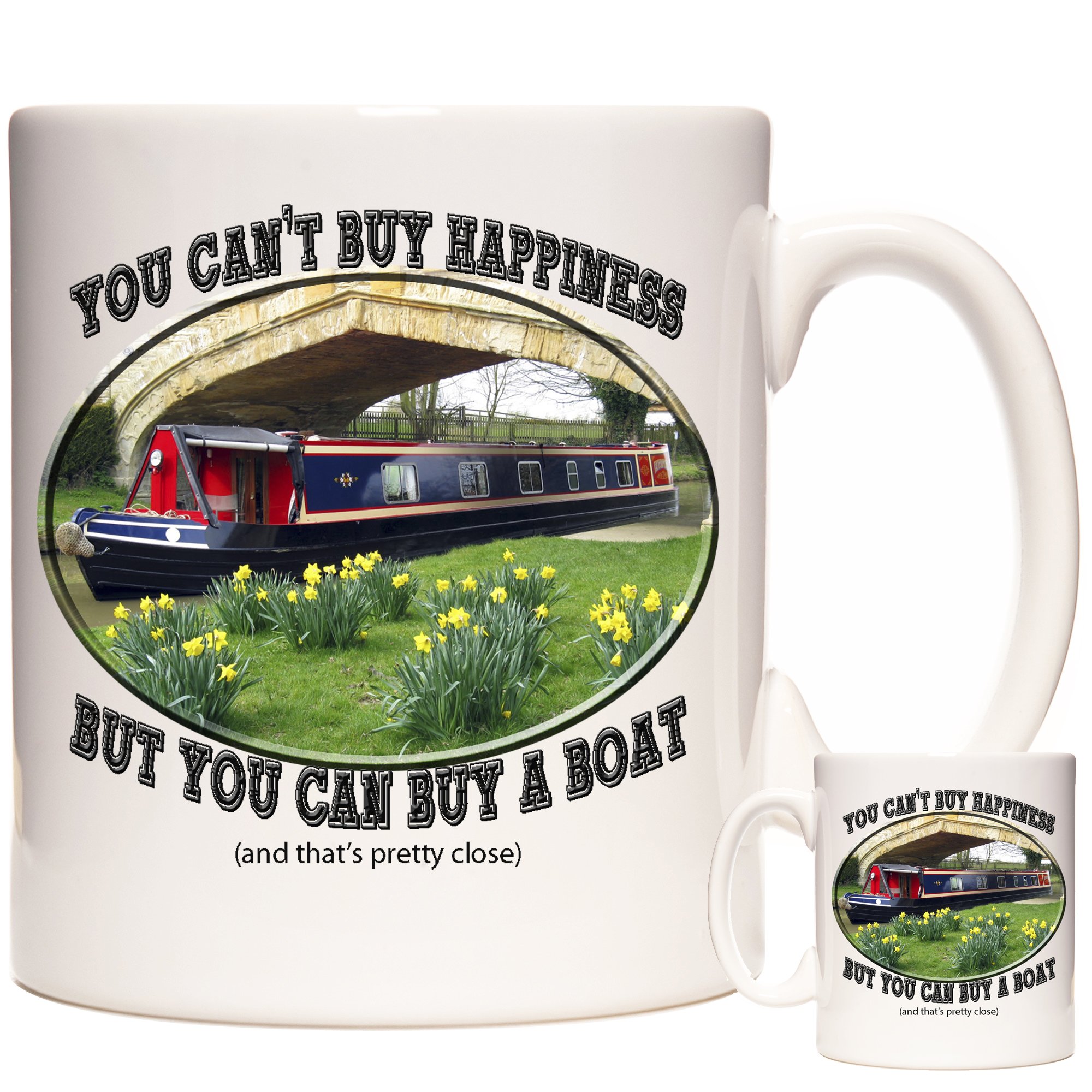 KAZMUGZ Narrow Boat Mug, You Can't Buy Happiness But You Can Buy A Boat Mug. The Mug for Anyone who Loves Canal Boats.