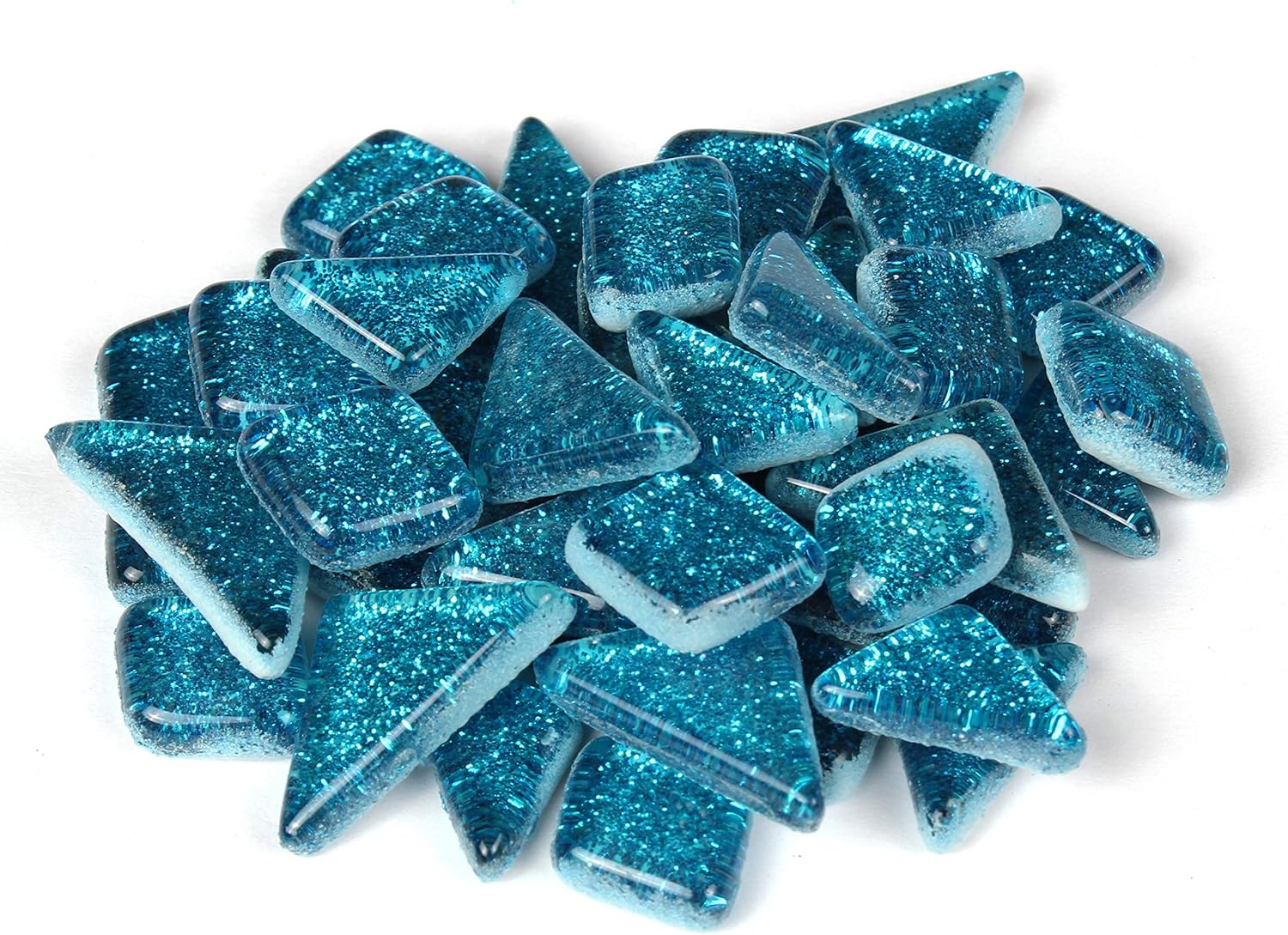 Milltown Merchants Mermaid Blue Glitter Mosaic Tile Pieces - Bulk Aqua Sparkle Mosaic Tiles - 3 Pound (48 oz) Shimmer Tile Assortment for Backsplash, Murals, Stepping Stones, and Mosaics