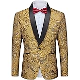 YND Men's Floral Tuxedo Jacket, Luxury Embroidered Blazer, Dress Suit with Bow Tie for Wedding Party Prom Dinner
