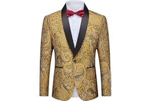 YND Men's Floral Tuxedo Jacket, Luxury Embroidered Blazer, Dress Suit with Bow Tie for Wedding Party Prom Dinner