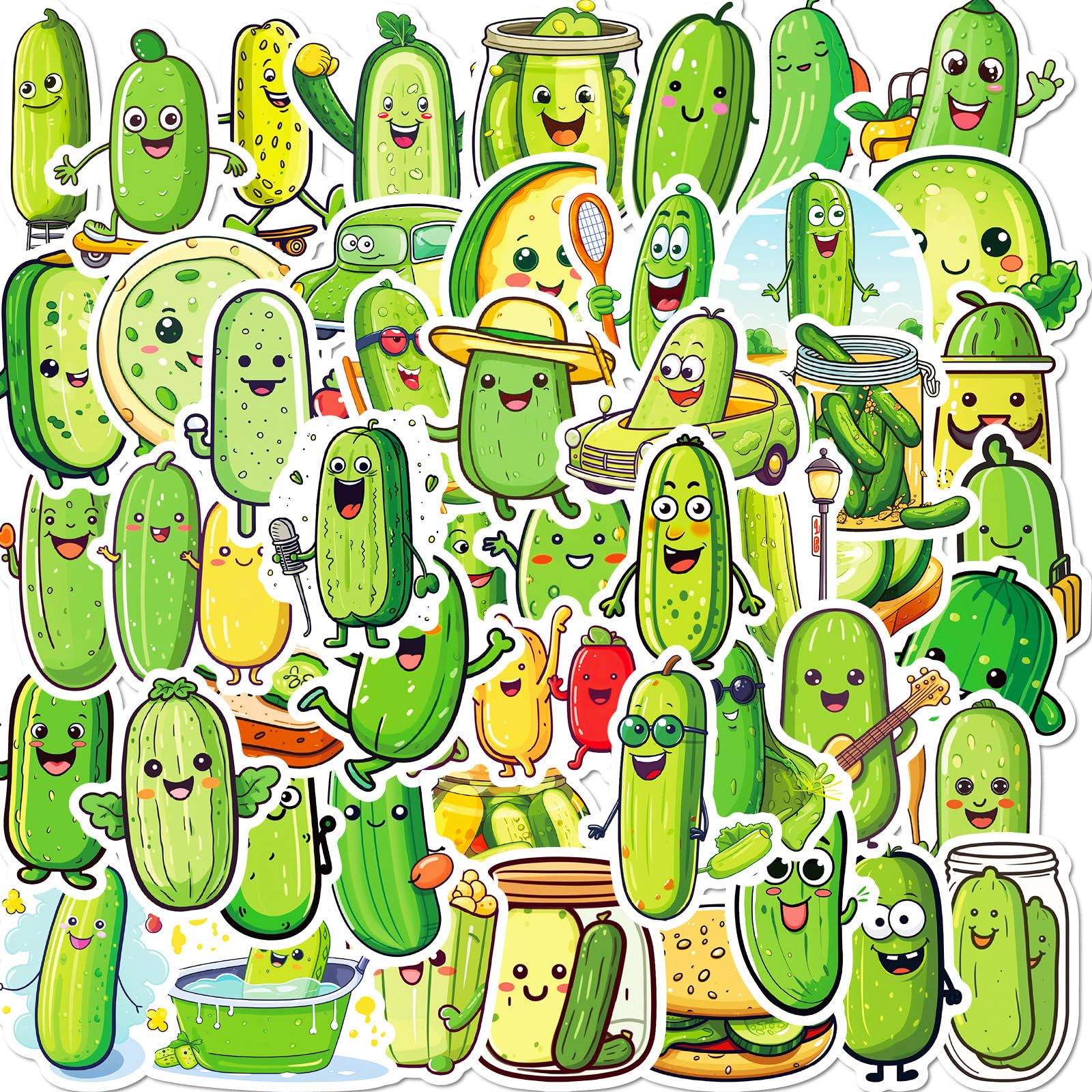 Cucumber Stickers for Laptop (50 PCS),Gift for Children Teens Adults Girl Boys,Waterproof Stickers for Water Bottle,Cucumber Vinyl Stickers for Scrapbook,Skateboard,Bike,Phone,Dairy — image 1