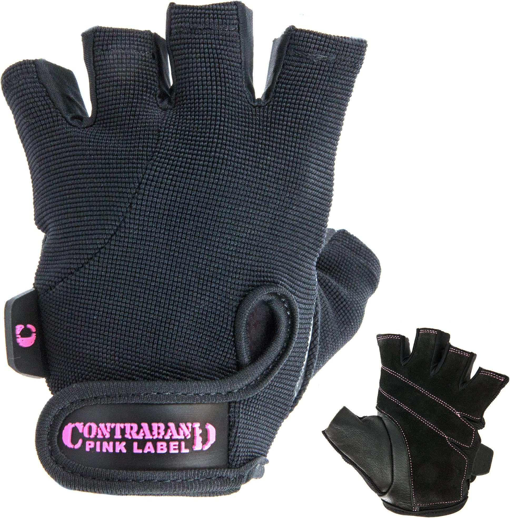 Contraband Pink Label 5057 Womens Basic Lifting Gloves (Pair) - Light-Medium Padded Durable Leather Palm Fingerless Classic Workout Gloves Designed & Sized for Women