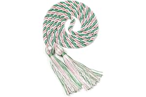FtyFty 2Pcs Graduation Honor Cords 68" Long, Double and Single, Polyester Twisted Strand with Tassels 36 Colors (Green White Pink)
