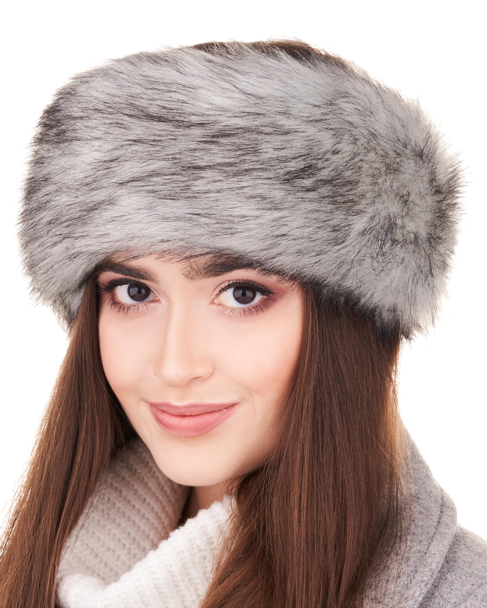 Futrzane Classic Headband - Faux Fur Headbands for Women - Furry Band for Winter - Size XL (Silver Classic)