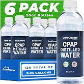 Distilled Water for CPAP Machines - 6 Pack 20 oz Travel Size Bottles | TSA-Ready 20 oz Bottles, Factory Sealed &amp; Leakproof - Mineral-Free Distilled CPAP Humidifier Water, 6-Pack Supply