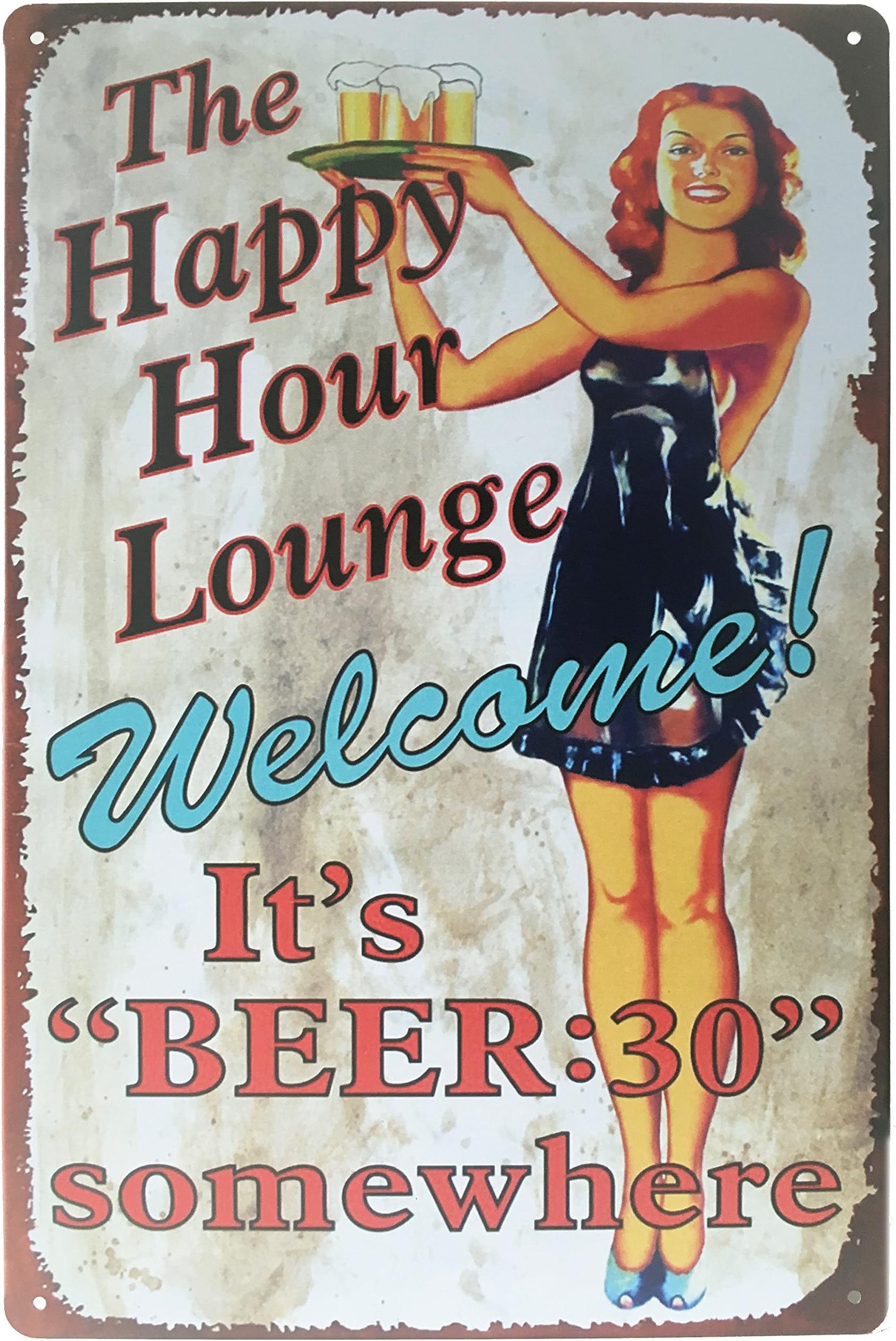 The Happy Hour Lounge Welcome Retro Vintage Tin Sign 8" X 12" Inches
