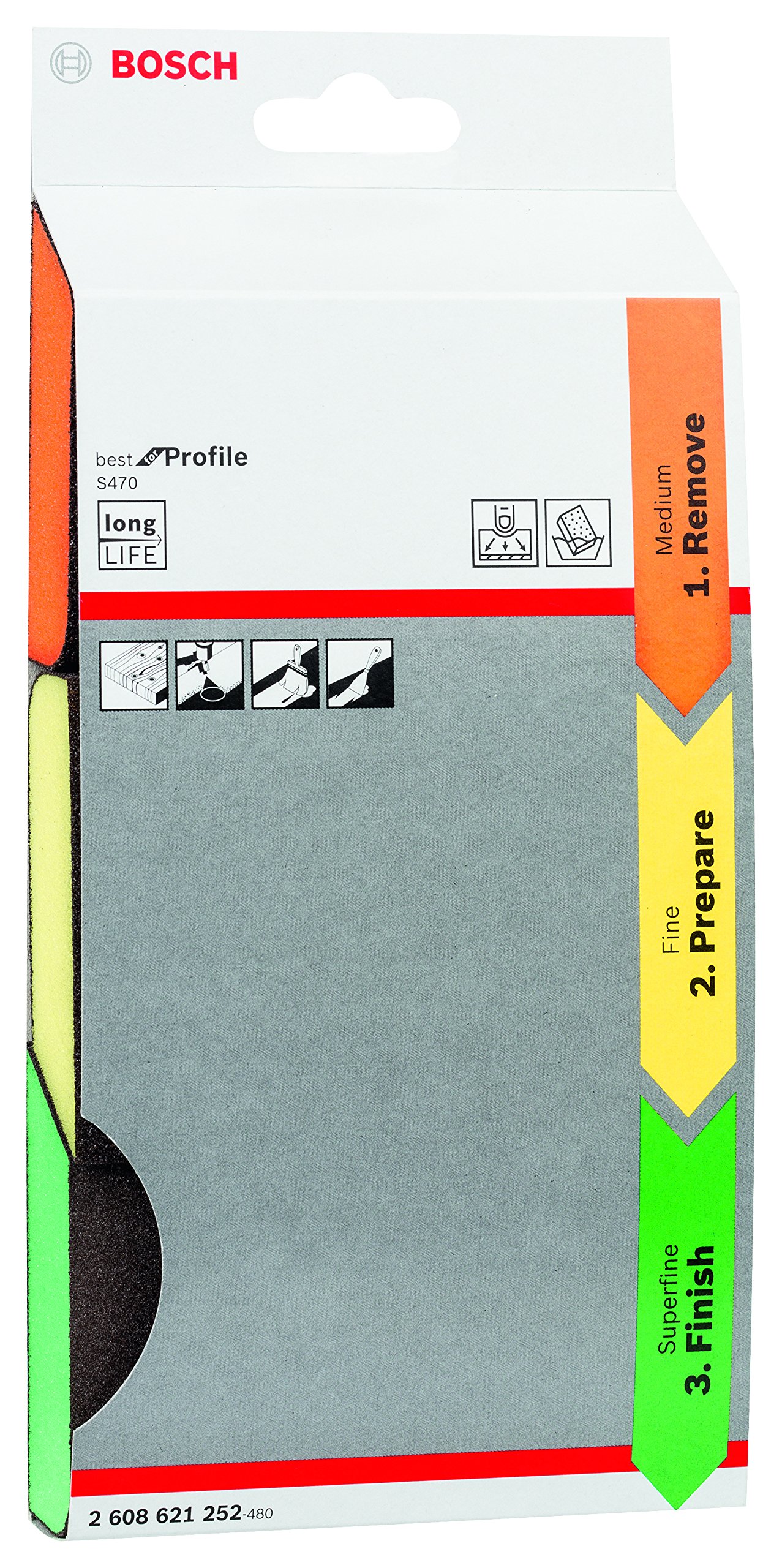 Bosch Accessories 3-piece Sanding Sponge S470 Best for Profile Set (wood, plastic and metal, 69 x 97 x 26 mm, accessories for hand sanding)