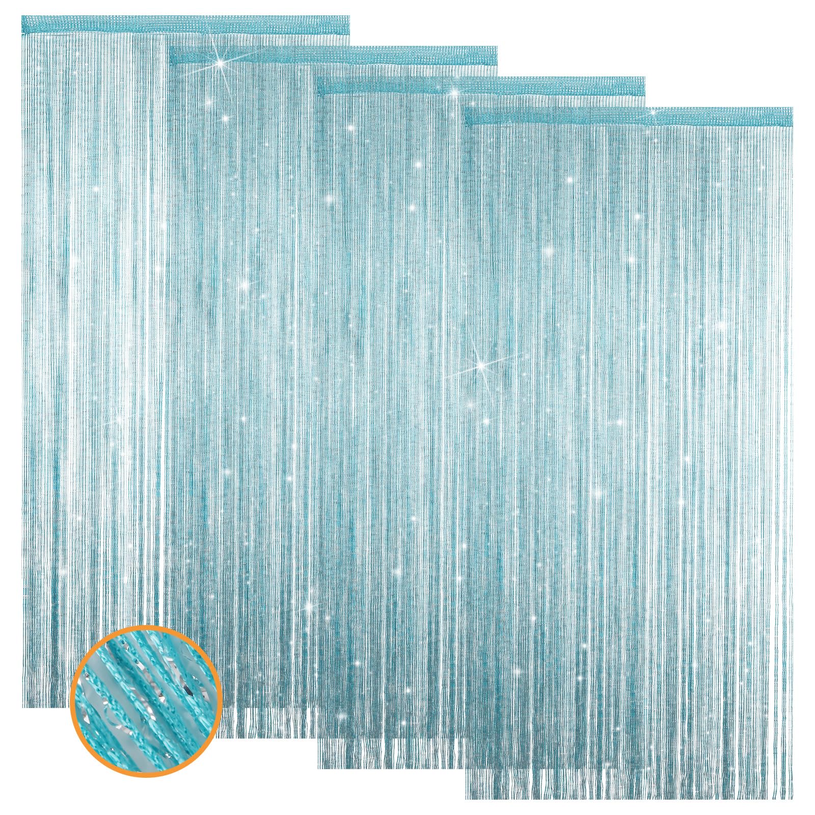 Photo 1 of 4 Pieces Glitter String Curtains Doorway Beads Curtains, 39 x 79 Inch Hanging Fringe Hippie Room Divider Door String Curtain Boho Doors Tassel for Doorways, Windows, Closet, Privacy Decor (Lake Blue)
