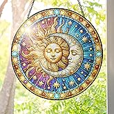 FLAGWIX Spiritual Gifts for Women Men - Stained Glass Window Hanging 8 in for Sun and Moon Decor - Sun Catchers Indoor Window, Boho Suncatchers for Celestial Decor