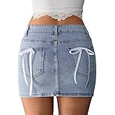 Milumia Women's Bow Knot High Waist Denim Skirt Bodycon Casual Jean Skirts
