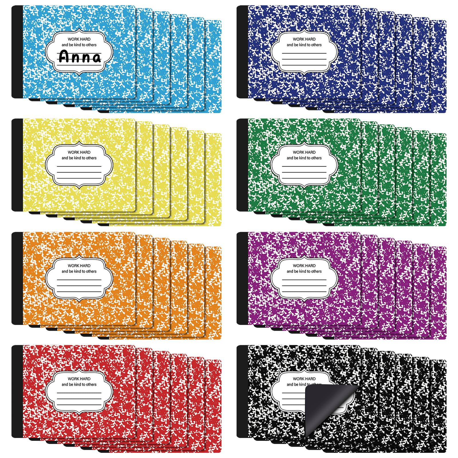 Photo 1 of Resurhang 48 Pcs Composition Notebook Dry Erase Magnetic Labels Student Name Tags Magnetic Locker Name Plates Stickers for Classroom Desks School Whiteboards