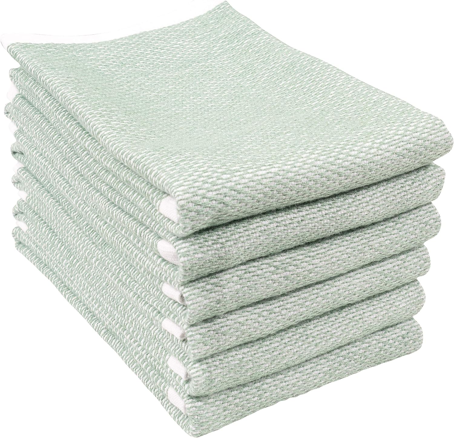Reversible Terry Web Kitchen Towels | Set of 6 18 x 28 Inch Absorbent, Durable, Beautiful, and Luxuriously Soft Kitchen Towels | Perfect for Cooking, Cleaning, and All Kitchen Spills (Mineral Green)