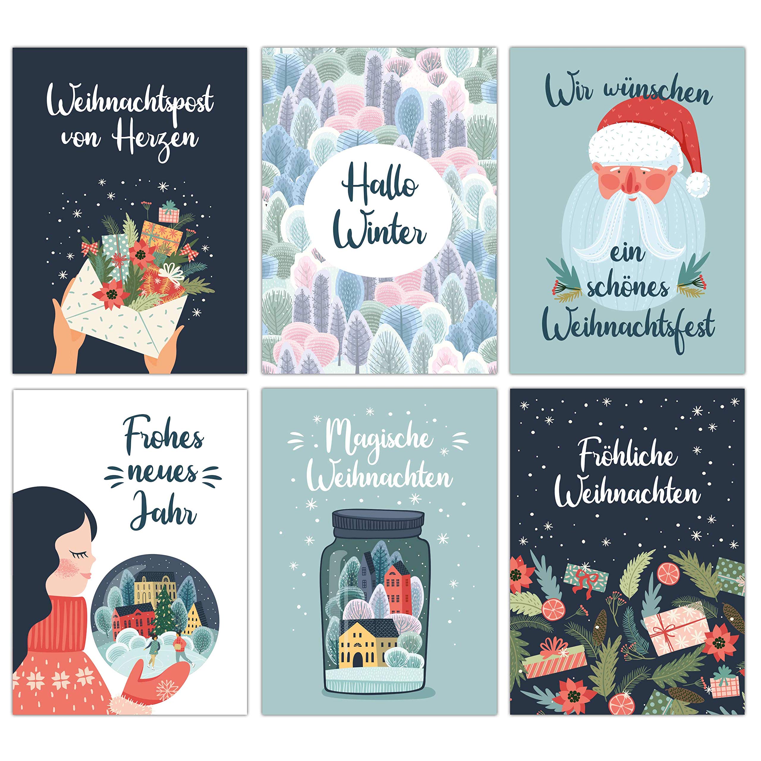 Papierdrachen Christmas Cards Set - 12 Lovingly Designed Postcards - Art Print for Sending, Decorating and Collecting - Greeting Card - Christmas - Snow Globes Cards Set 17