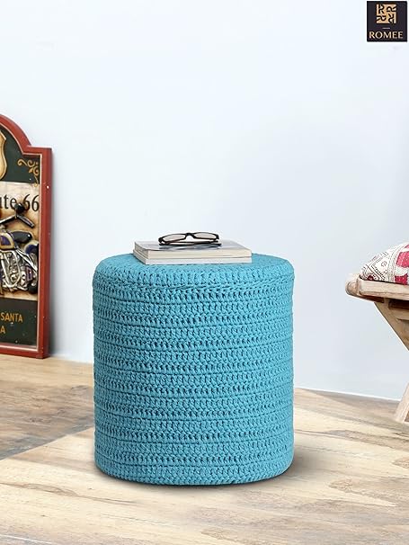 Romee Hand Knitted Sitting Ottoman/Pouffe for Living Room (40cm x 40cm) - Turquoise