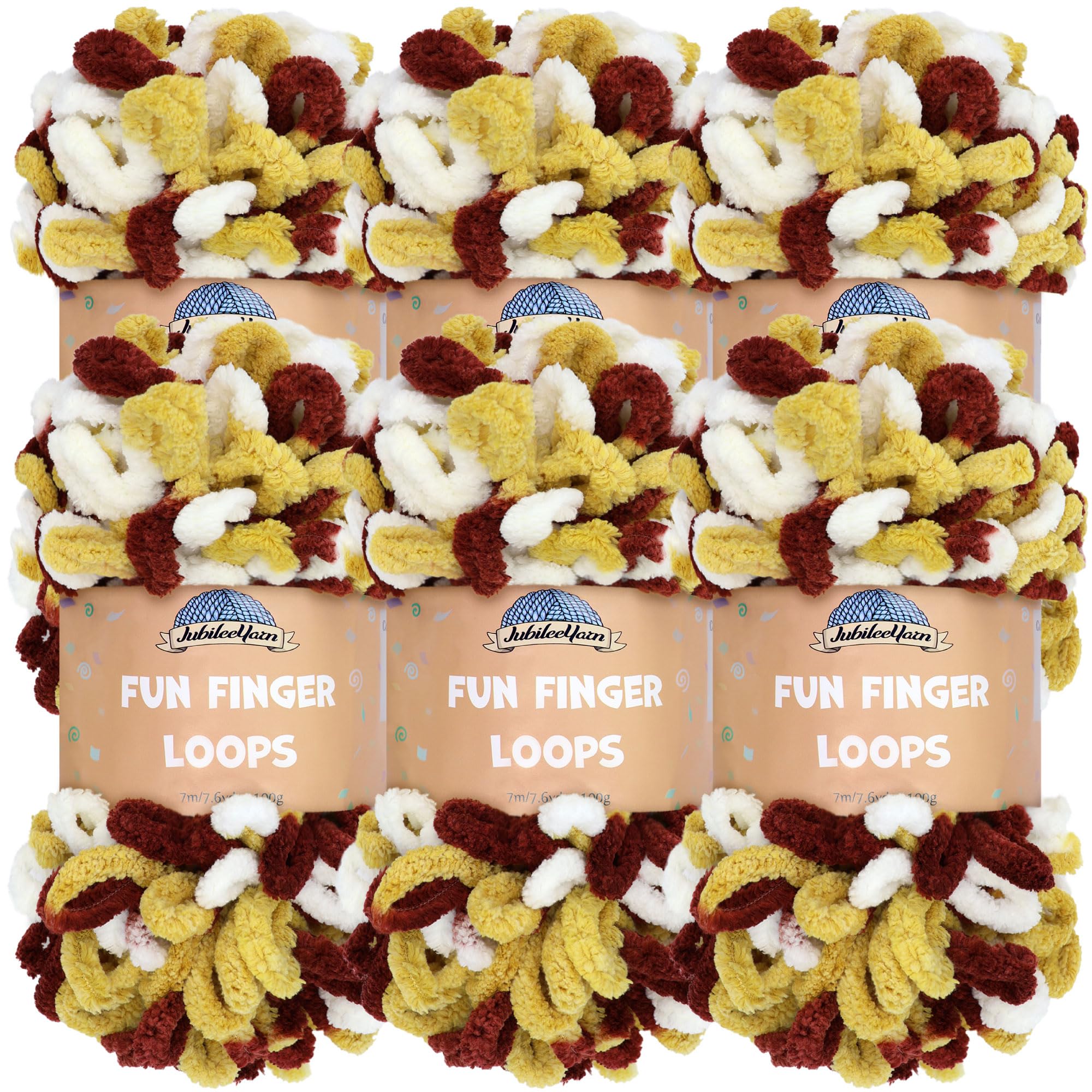 JubileeYarn Fun Finger Loops Yarn - Polyester Jumbo Weight Loop Yarn - 100g/Skein - Maroon Gold White - 6 Skeins — image 1