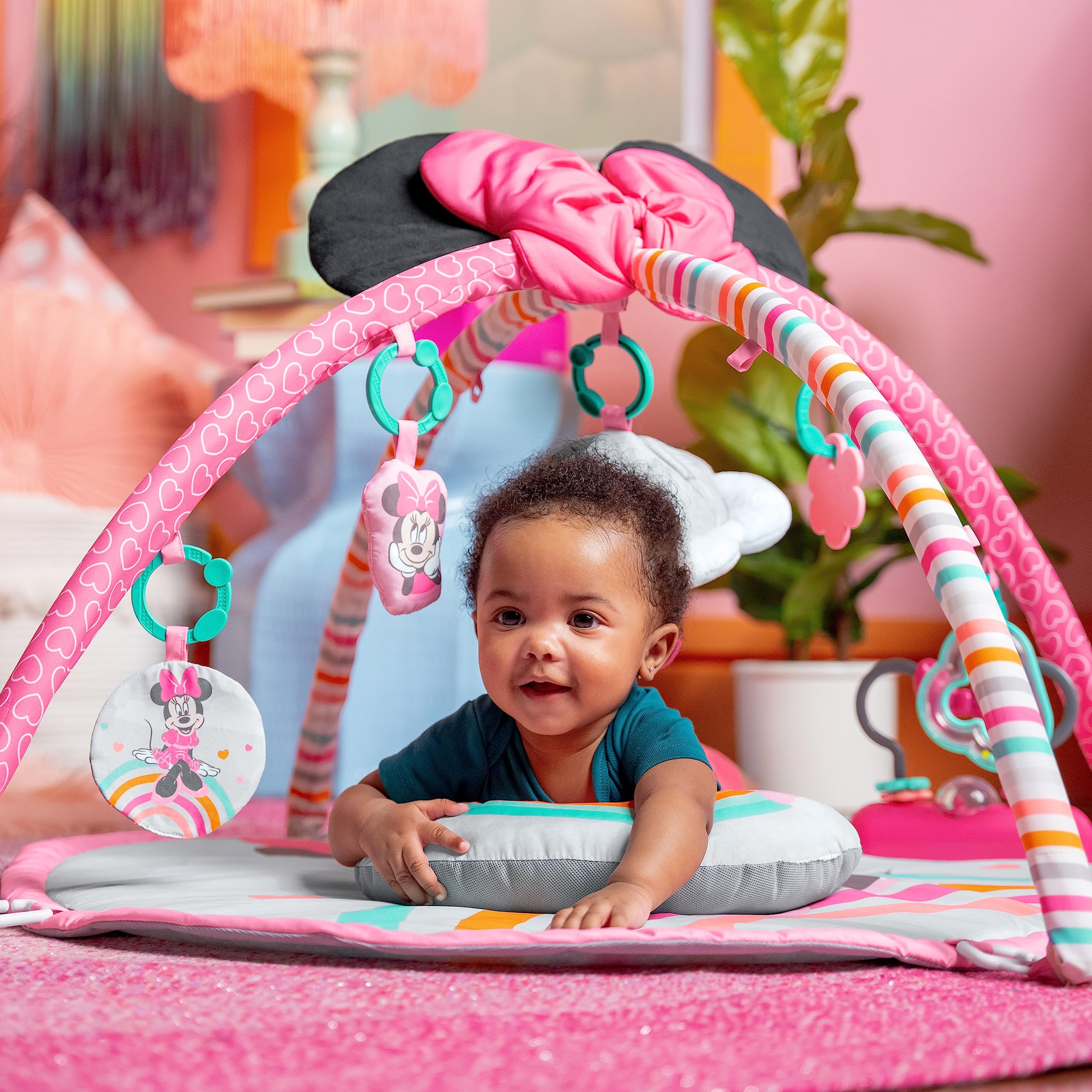 Bright Starts Disney Baby Minnie Mouse Forever Besties Activity Gym with Music and Lights, Pink, Newborn+