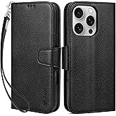 Arae Compatible with iPhone 16 Pro Max Case Wallet with Card Holder, Wristlet Strap Wallet Flip Cover for iPhone 16 Pro Max 6.9 inch Men/Women, RFID Blocking, Kickstand,Litchi Black