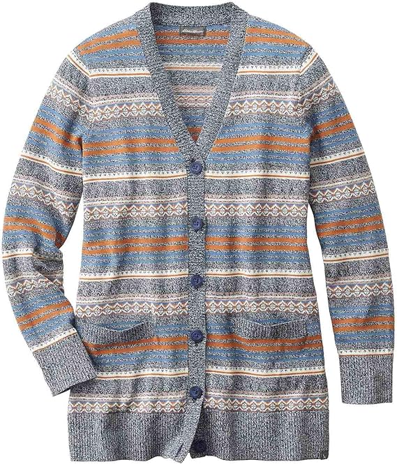Amazon エディー バウアー Eddie Bauer 長袖メランジボーダーカーディガン カーディガン レディース カーディガン ボレロ 通販
