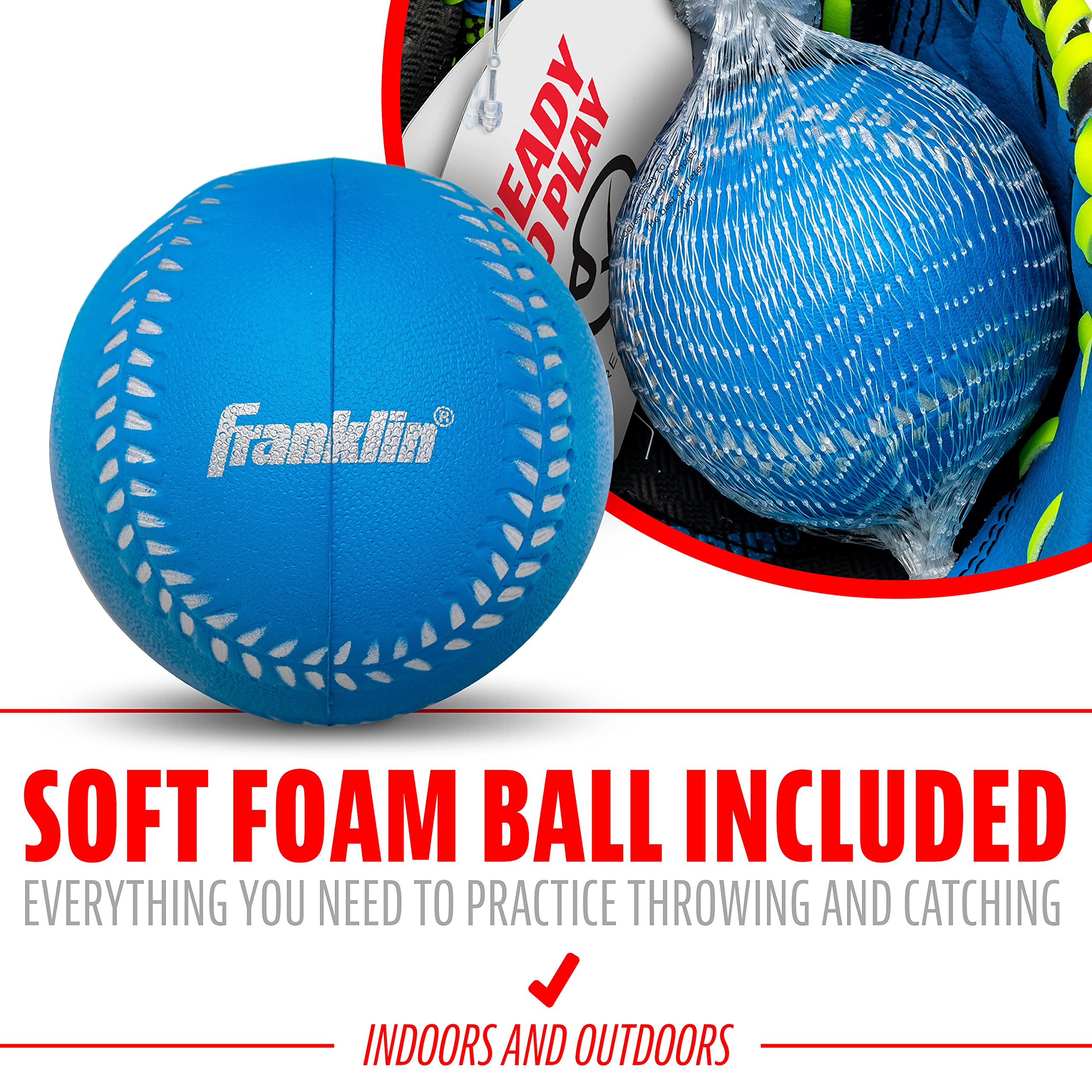 Franklin Sports Youth Teeball Glove - 9.0 Inch Neo-Grip Synthetic Leather Fielding Glove - Left & Right Handed Ready To Play with Ball