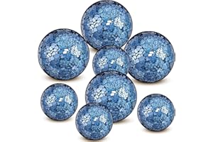 Qinyoung 8 Pcs 3'' 4'' Decorative Ball for Centerpiece Bowls Glass Mosaic Sphere Decorative Orbs for Bowl Vase Fillers Wedding Party Dining Room Table Decor(Blue)