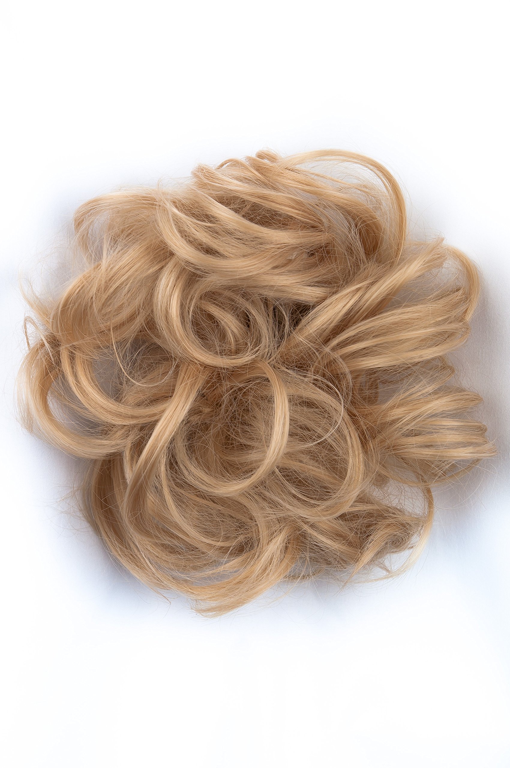 Bombshell Hair Scrunchy Scrunchie Bun Up Do Hair Piece Hair Ribbon Ponytail Extensions Wavy Messy Bun (M18 LIGHT WARM BLONDE)