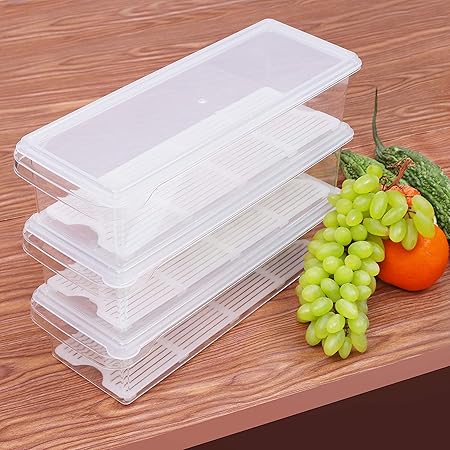Kurtzy 3er-Set Kühlschrank Aufbewahrung Organizer - Kunststoff Crisper Box - Stapelbare Kühlschrankbehälter Tabletts - Aufbew