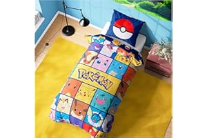 Get Trend Pokemon Single Duvet Cover Set with Pillowcase for Boys, 53"x79", Reversible Pikachu Design, Soft Boys Bedding, Gifts for Kids (Multi Pokemon)