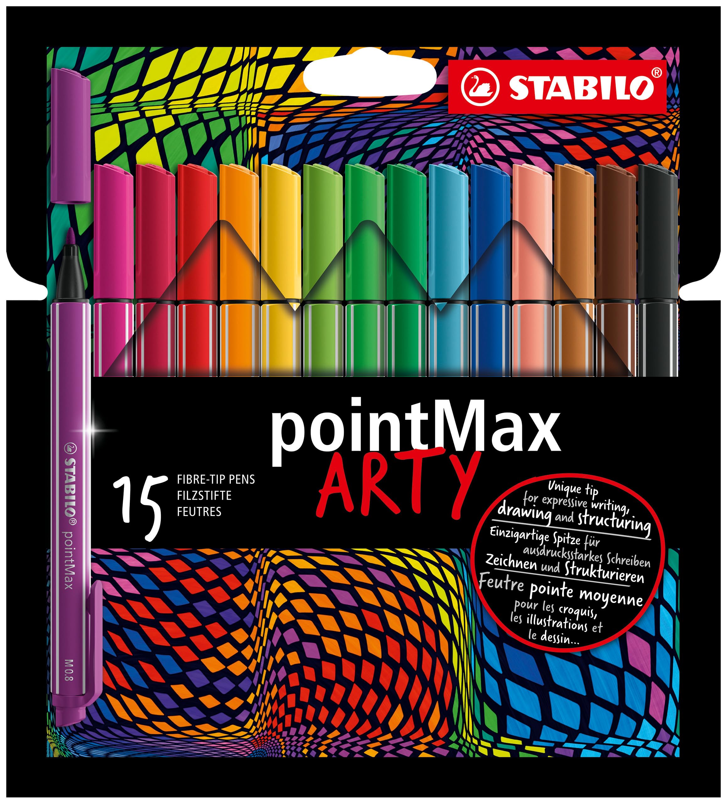 STABILO pointMax - Nylon-Tip Sign Pen - ARTY - Pack of 15 - Assorted Colours