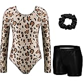 Zaclotre Gymnastics Leotards for Girls Long Sleeve Sparkly Dance Unitards Biketards with Tumbling Shorts