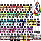 Airbrush Paint - 54 Colors with 2 Airbrush Thinners, Ready to Spray Air Brush Painting Set, Water Based Acrylic Paint for Model, Car, Metal, Fabric, Artists Beginners 4 Types of Colors