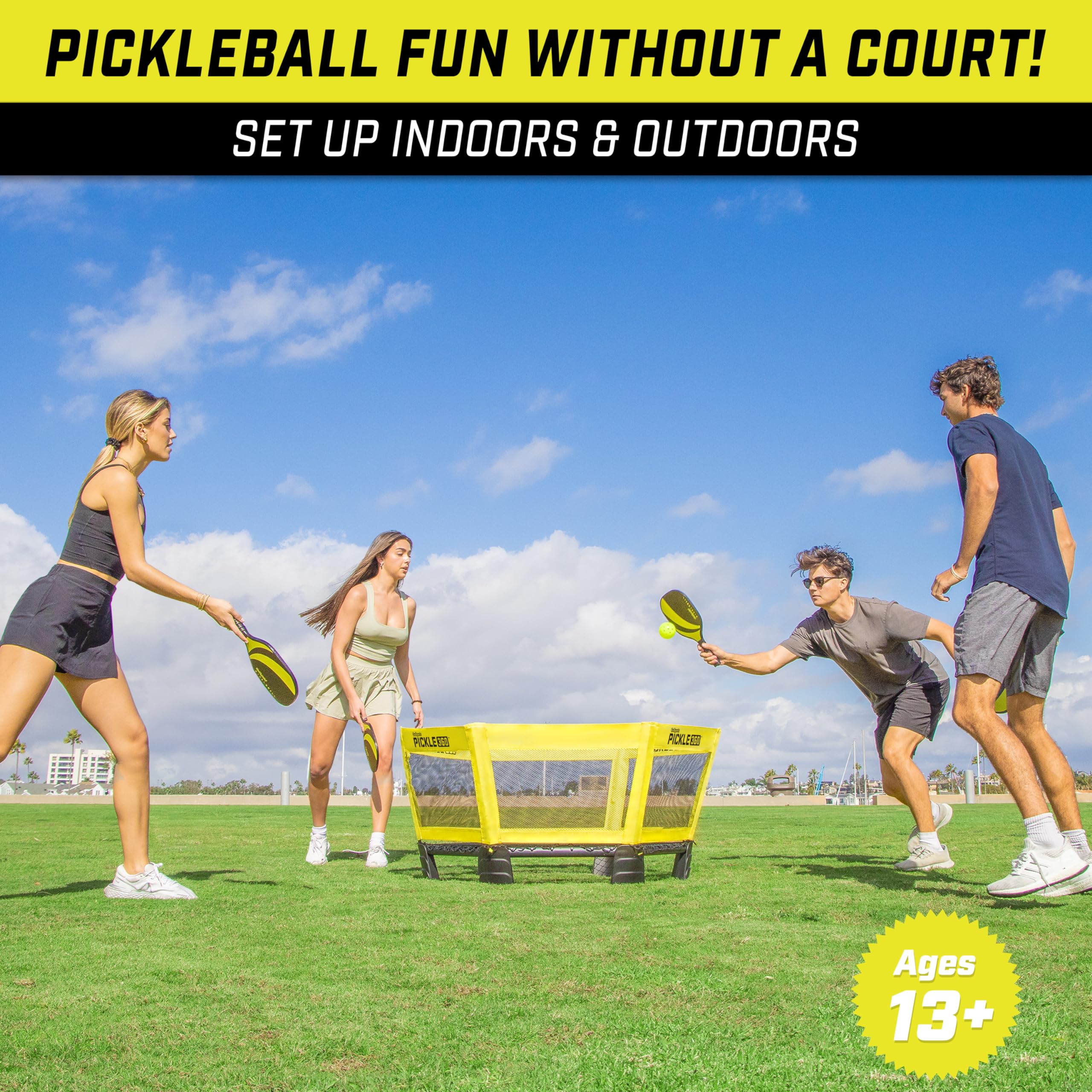 GoSports Pickle 360 Game Set – Pickleball Without a Court – Outdoor Lawn, Beach, and Backyard Paddle Ball Game