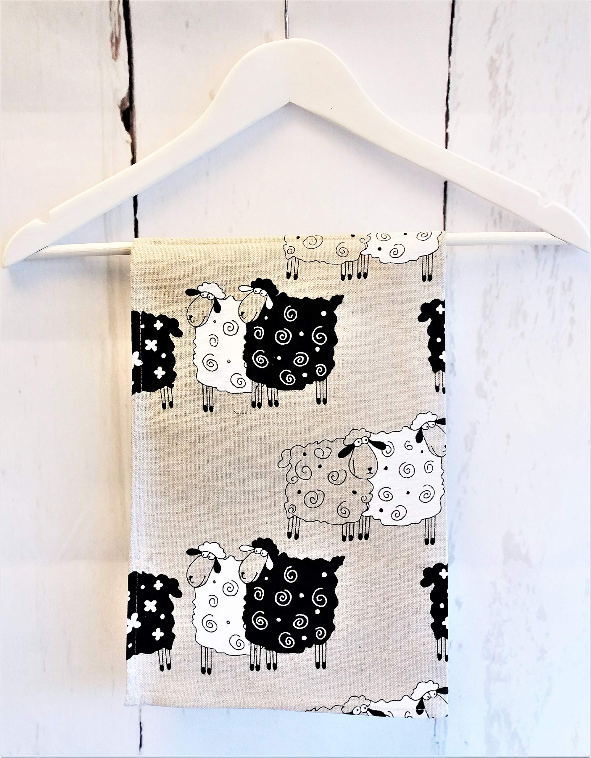 A Pair of Linen Cotton Tea Towels Kitchen Towels Black and White Sheep (pack of 2 towels)