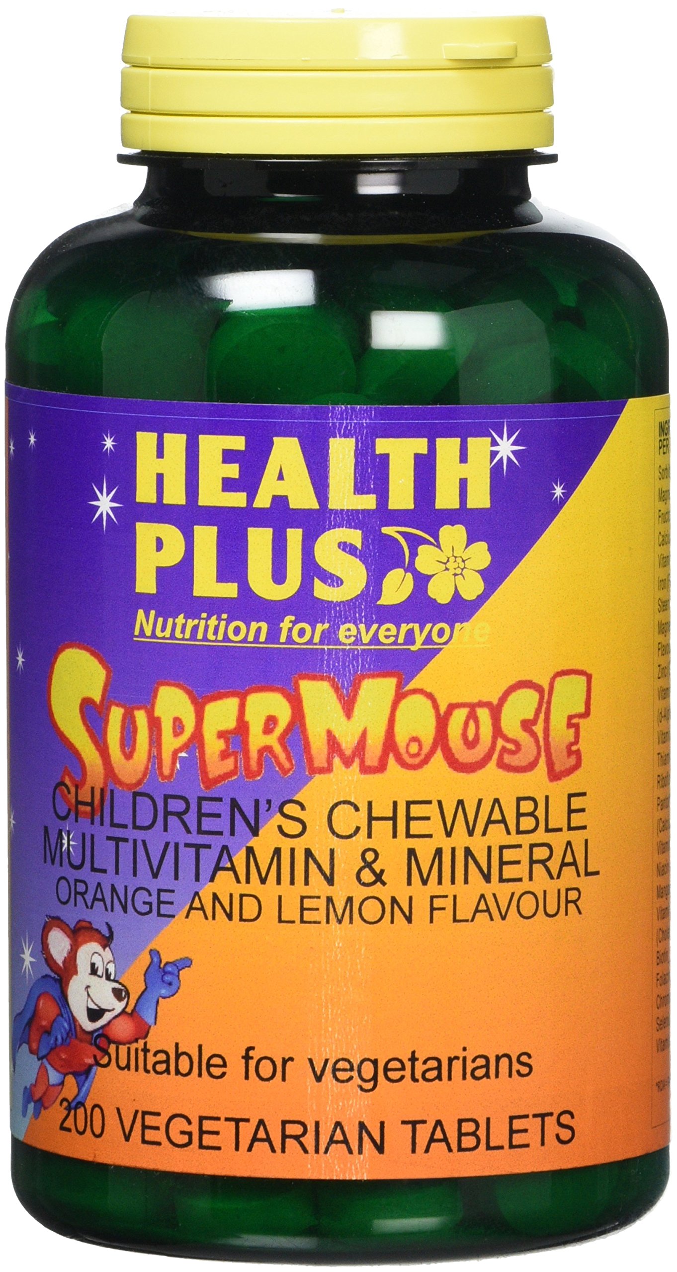 Health Plus Supermouse - Orange and Lemon Flavour Children's Chewable Multivitamin Supplement - 200 Tablets