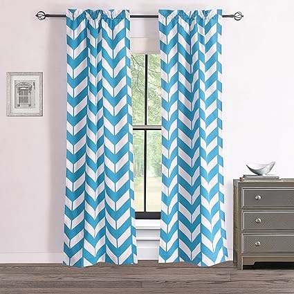 Rhf Chevron Curtains Polyester Cotton Teal And White Chevron
