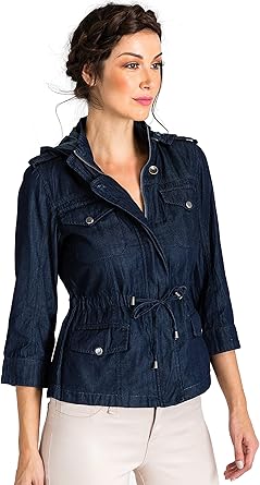 hooded drawstring denim jacket