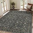 BESBLEE 10X12 Area Rugs Machine Washable Rugs for Living Room, Vintage Boho Large Rugs for Bedroom Dining Room, Non Slip Indoor Soft Distressed Lightweight Thin Low Pile Carpet, Black