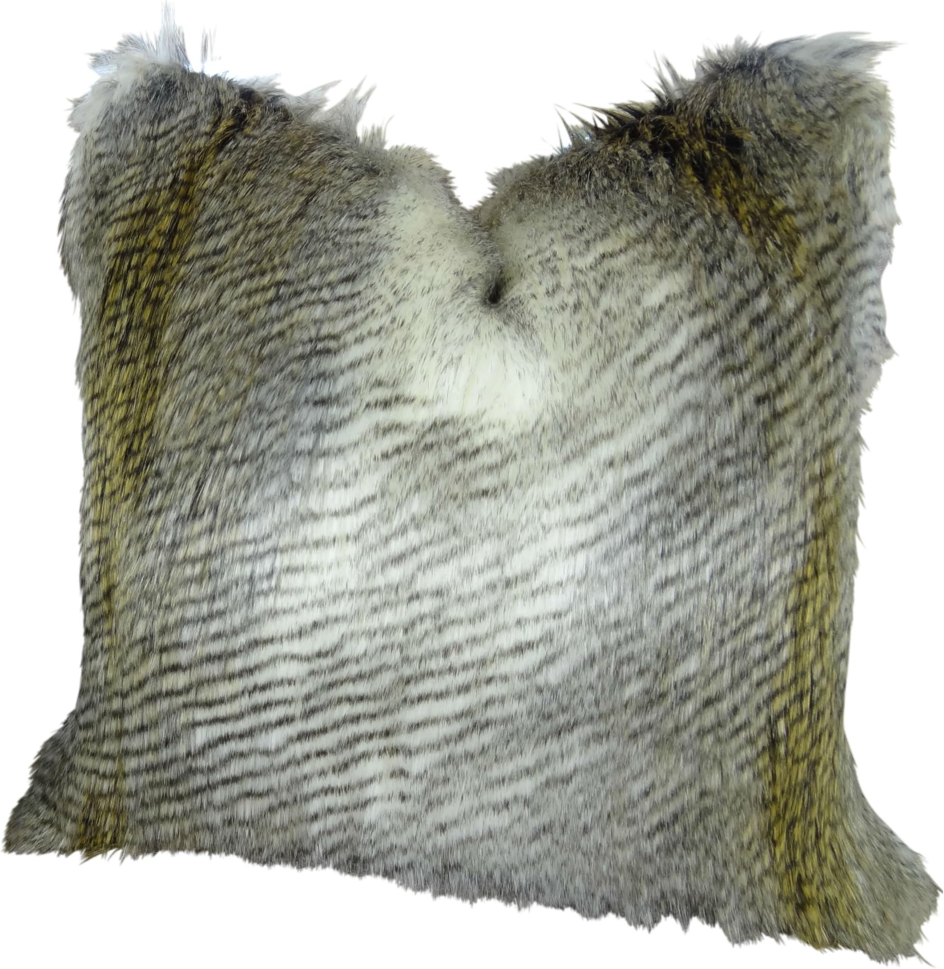 Thomas Collection Beige Gold Fur Throw Pillow- Alaskan Hawk Faux Fur Pillow - White Gray Beige Gold Faux Fur Pillow - Luxury Soft Faux Pillow, Made in US, 17408