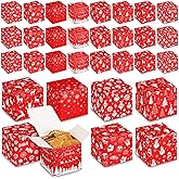 Qilery 32 Pcs Christmas Cookie Gift Boxes Bulk Red White Cardboard Treat Boxes Small Candy Boxes for Xmas Party Favors Paper Goody Dessert Containers for Xmas Party Supplies